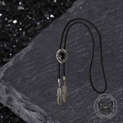 Teardrop-shaped Gemstone Alloy Bolo Tie