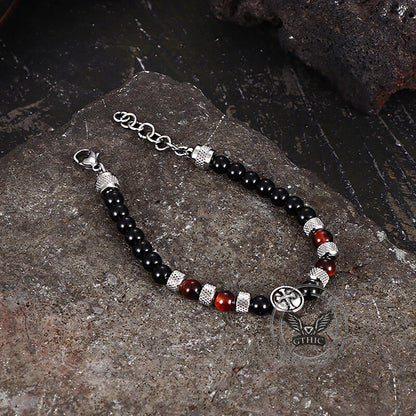Tiger Eye Cross Stainless Steel Beaded Bracelet