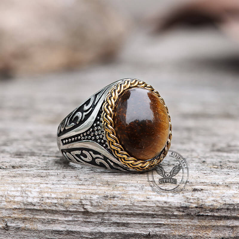 Tiger Eye Stainless Steel Gemstone Ring