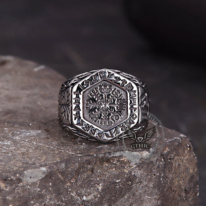 Tree of Life Vegvisir Rune Stainless Steel Viking Ring