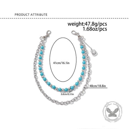 Turquoise Beaded Cowboy Hat Alloy Pants Chain