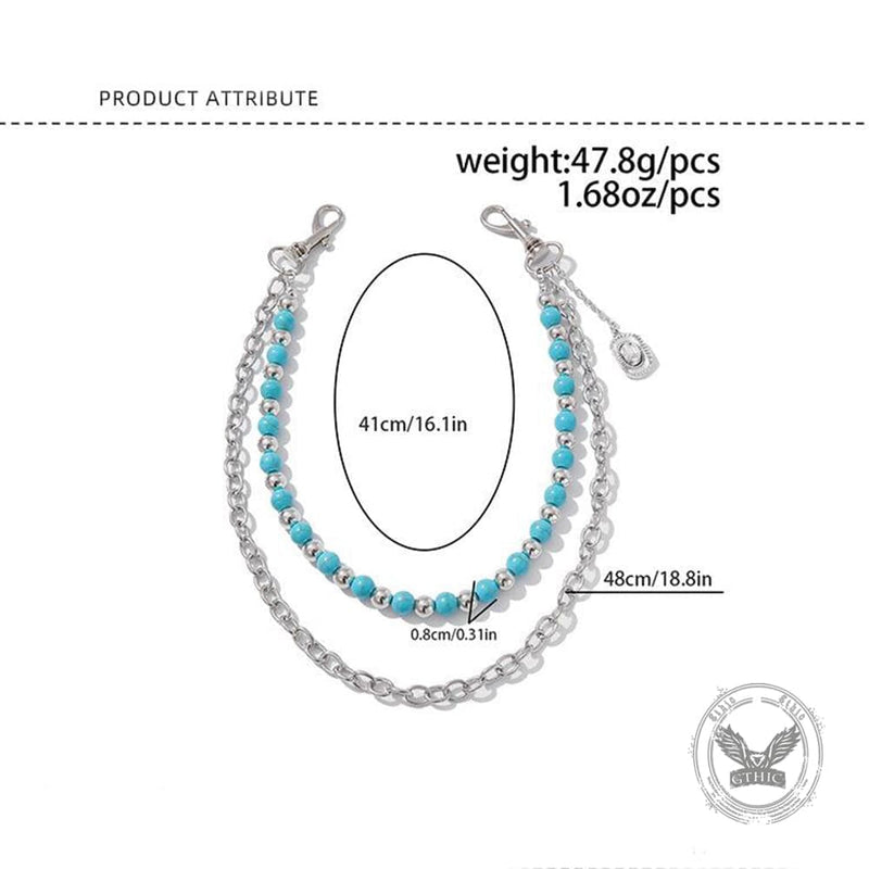 Turquoise Beaded Cowboy Hat Alloy Pants Chain