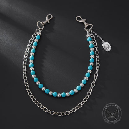 Turquoise Beaded Cowboy Hat Alloy Pants Chain