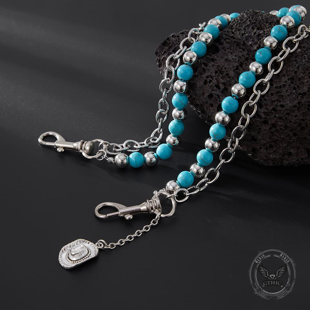 Turquoise Beaded Cowboy Hat Alloy Pants Chain