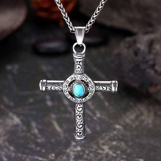 Turquoise Cross Stainless Steel Pendant