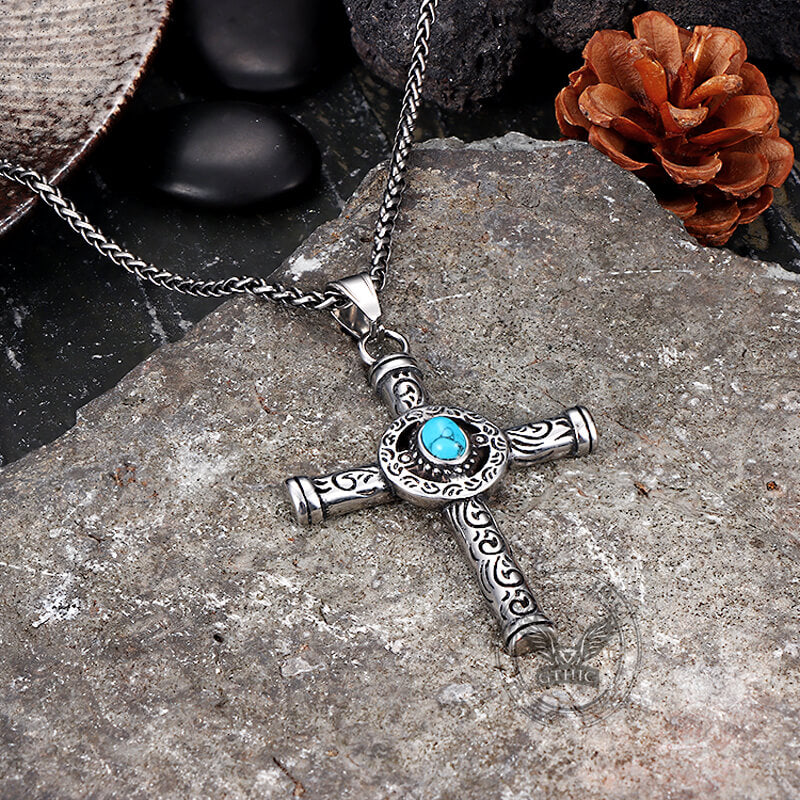 Turquoise Cross Stainless Steel Pendant