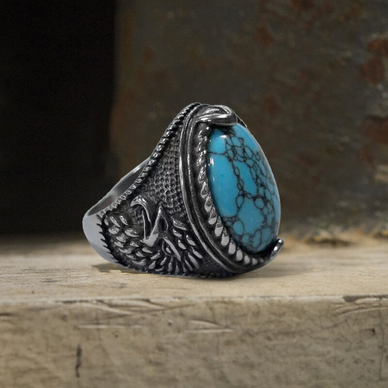 Turquoise Eagle Pattern Stainless Steel Ring