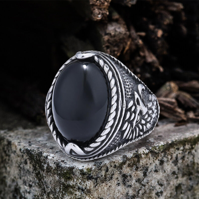 Turquoise Eagle Pattern Stainless Steel Ring