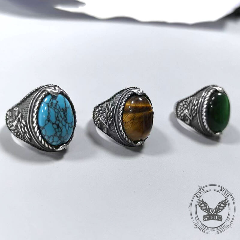 Turquoise Eagle Pattern Stainless Steel Ring