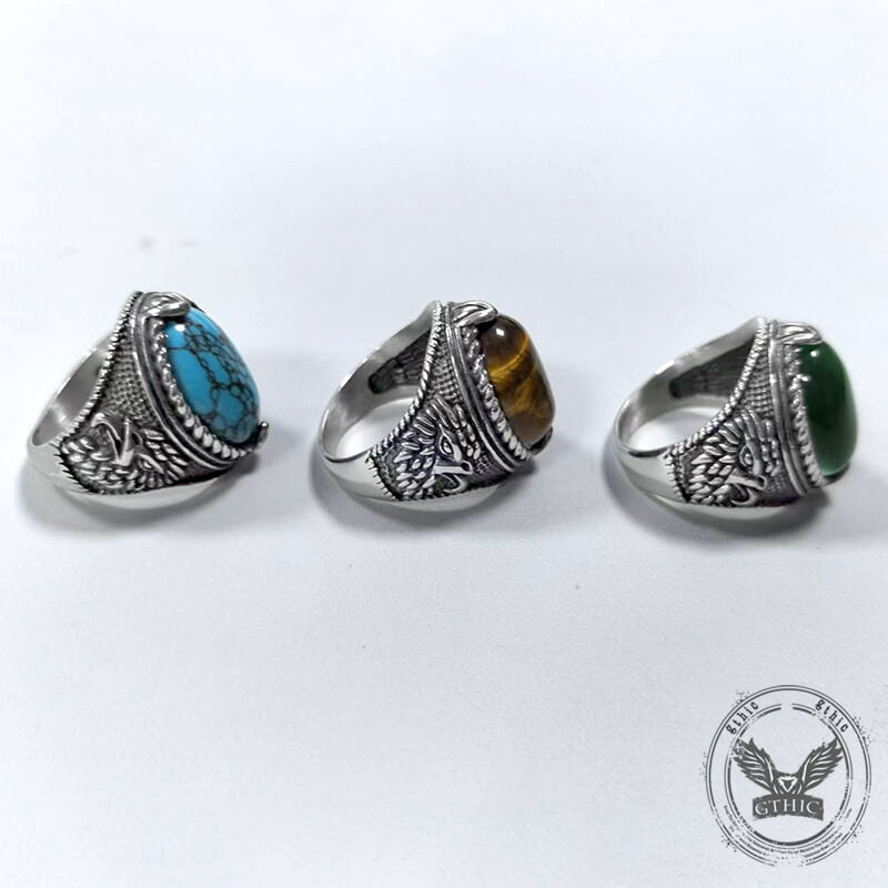 Turquoise Eagle Pattern Stainless Steel Ring