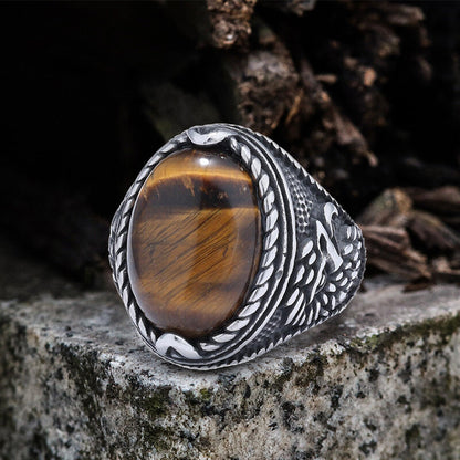 Turquoise Eagle Pattern Stainless Steel Ring