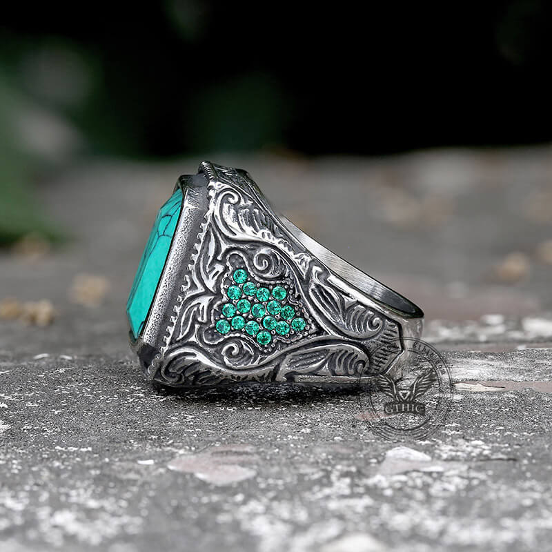 Turquoise Inlaid Stainless Steel Ring