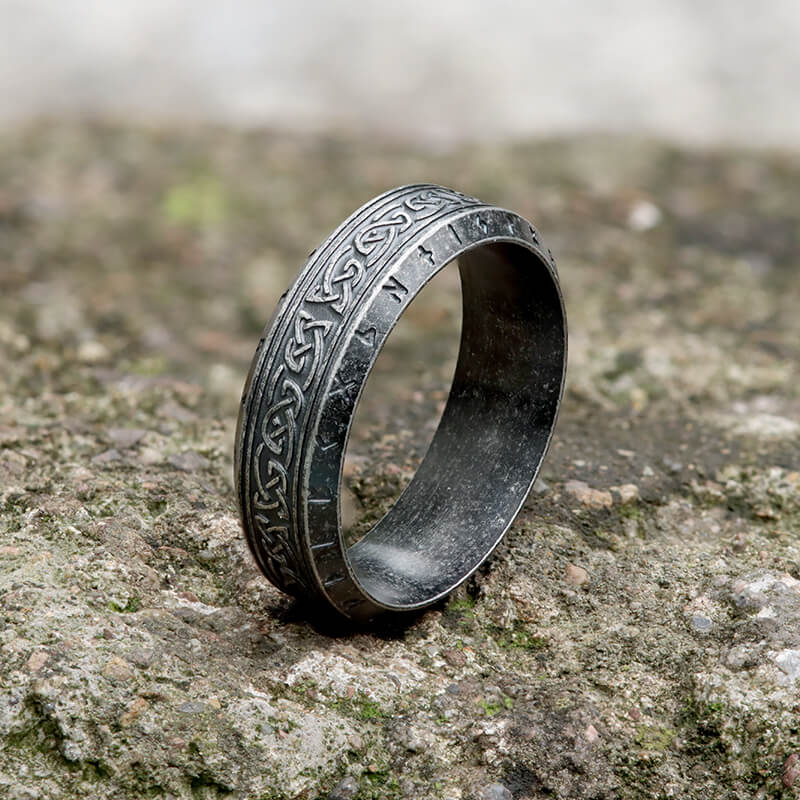 Viking Celtic Knot Runes Stainless Steel Band Ring