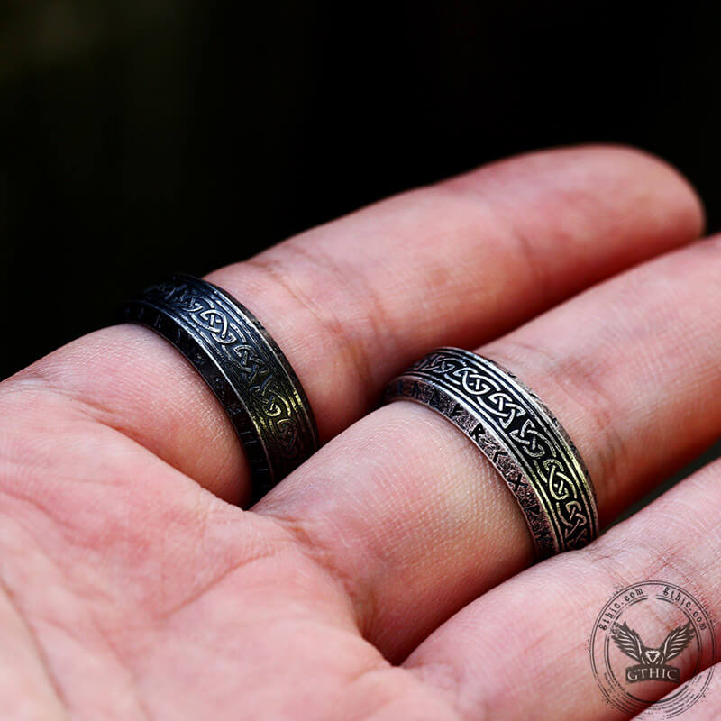 Viking Celtic Knot Runes Stainless Steel Band Ring
