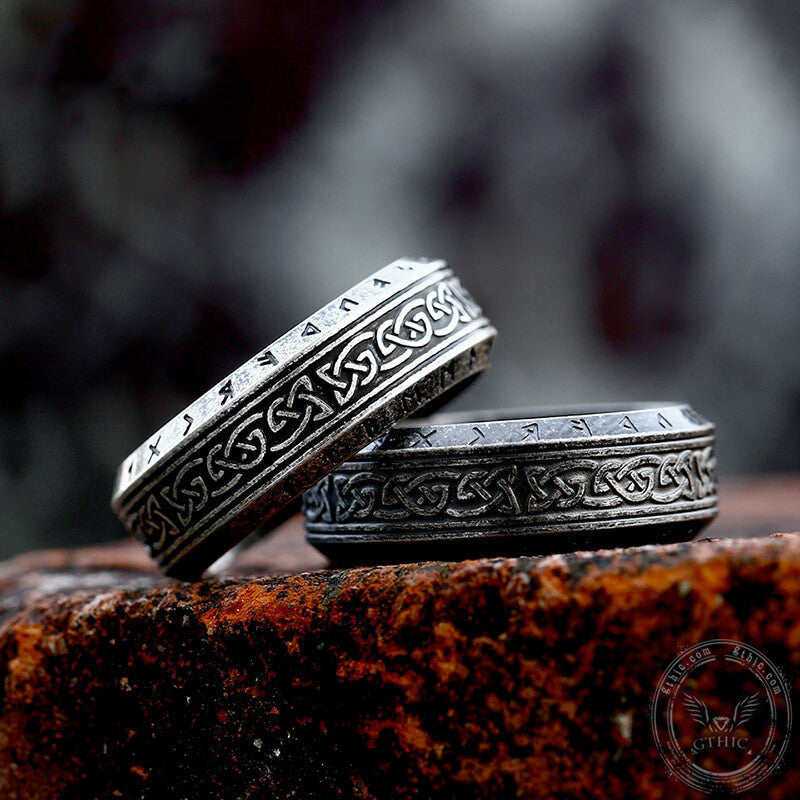 Viking Celtic Knot Runes Stainless Steel Band Ring