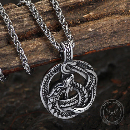 Viking Coiled Dragon Stainless Steel Pendant