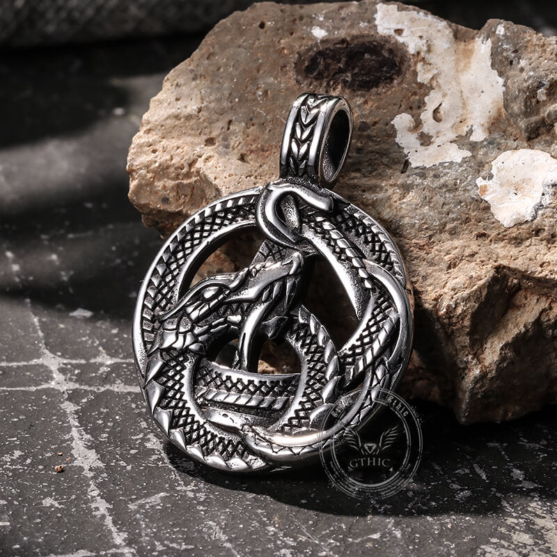 Viking Coiled Dragon Stainless Steel Pendant