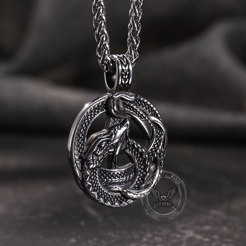 Viking Coiled Dragon Stainless Steel Pendant