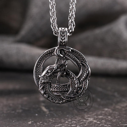 Viking Coiled Dragon Stainless Steel Pendant