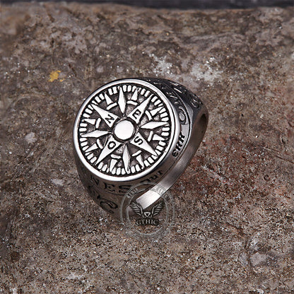 Viking Nordic Compass Stainless Steel Marine Ring