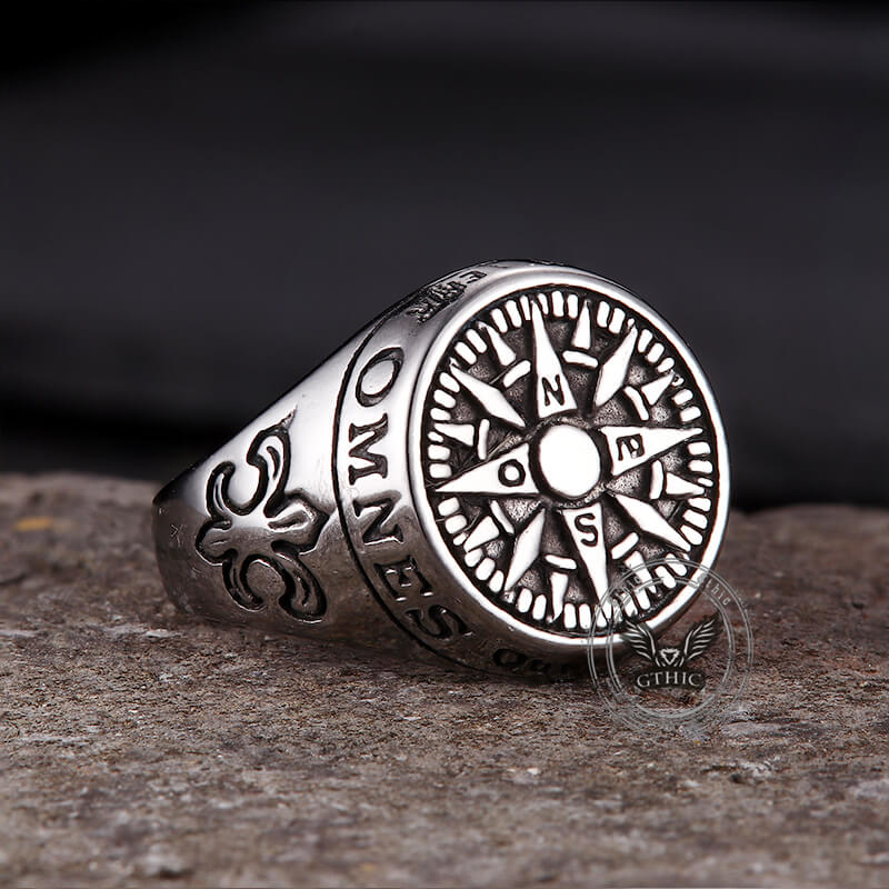 Viking Nordic Compass Stainless Steel Marine Ring