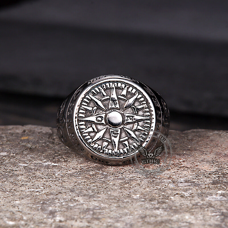 Viking Nordic Compass Stainless Steel Marine Ring
