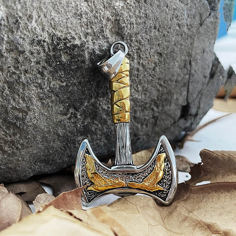 Viking Raven Axe Stainless Steel Pendant