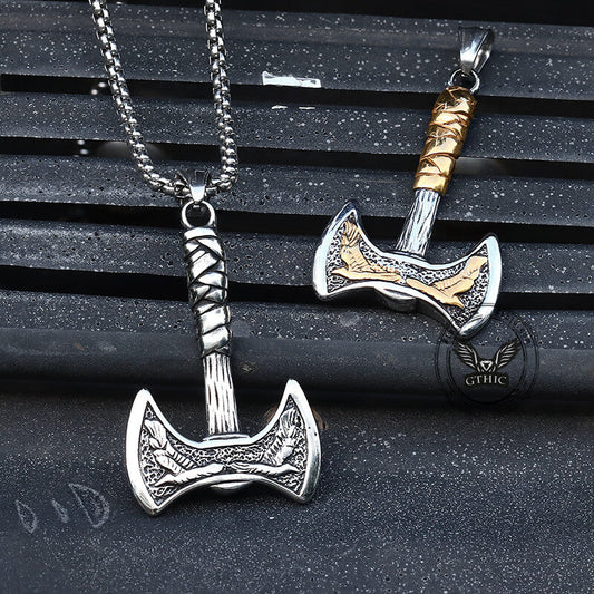 Viking Raven Axe Stainless Steel Pendant
