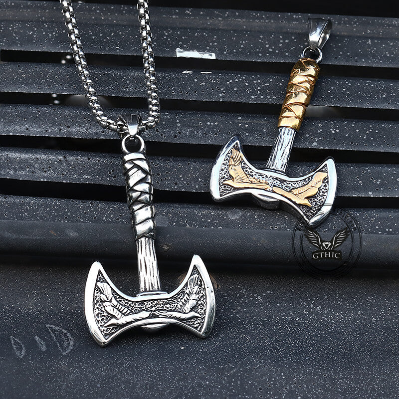 Viking Raven Axe Stainless Steel Pendant