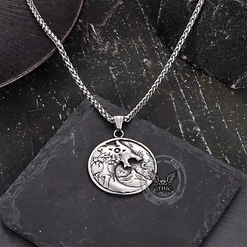 Viking Roaring Wolf Head Stainless Steel Pendant