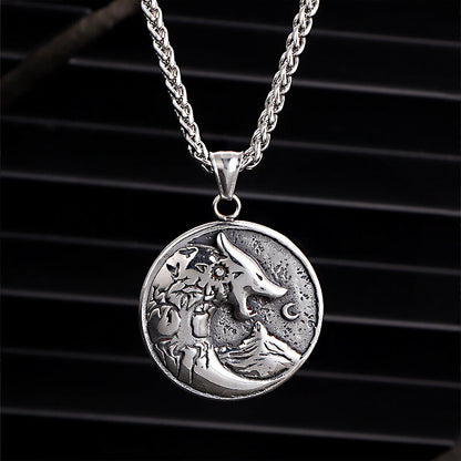 Viking Roaring Wolf Head Stainless Steel Pendant