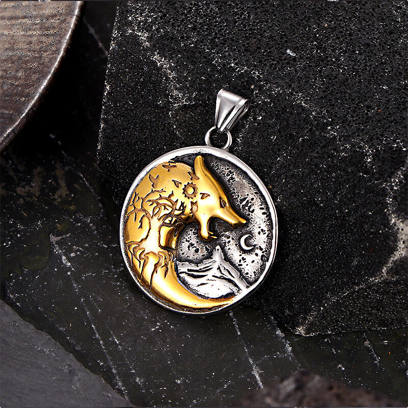 Viking Roaring Wolf Head Stainless Steel Pendant