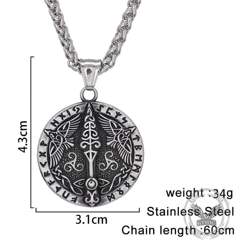 Viking Rune Odin Raven Stainless Steel Pendant