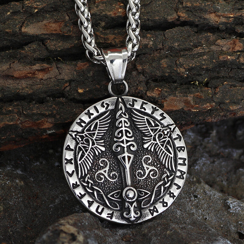Viking Rune Odin Raven Stainless Steel Pendant