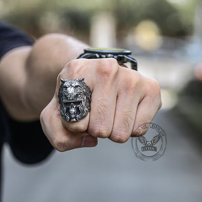 Warrior Wolf Head Stainless Steel Skull Ring