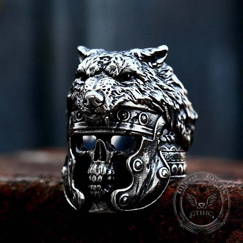 Warrior Wolf Head Stainless Steel Skull Ring
