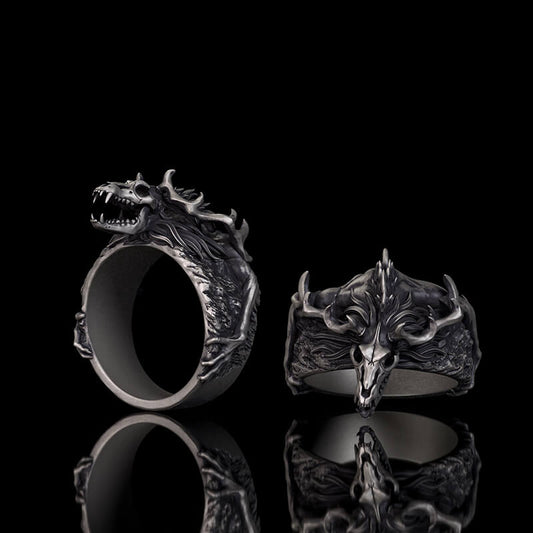 Wendigo Skull Sterling Silver Ring