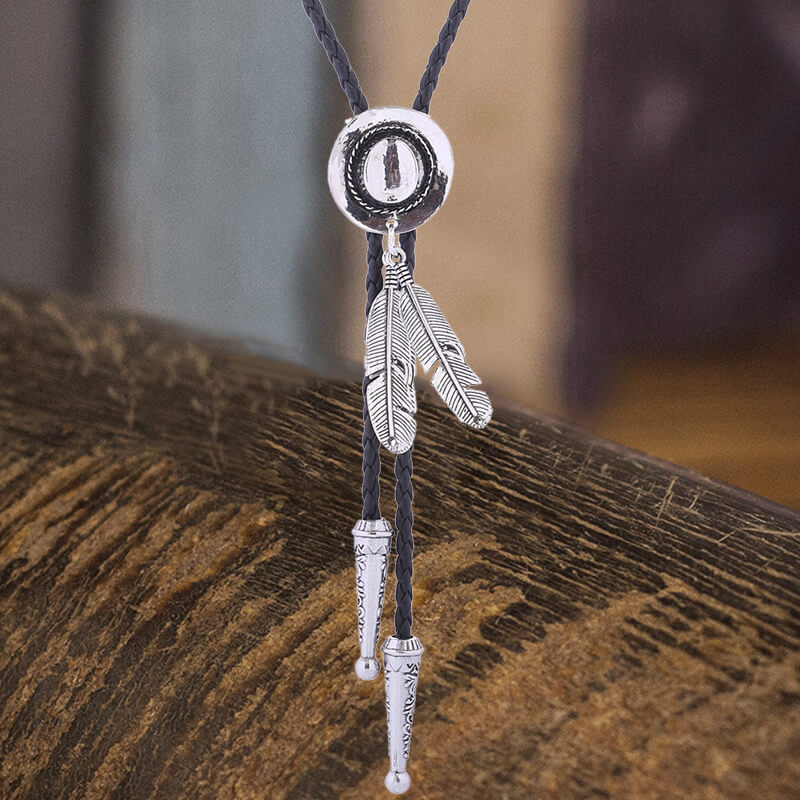 Western Cowboy Hat Feather Alloy Bolo Tie