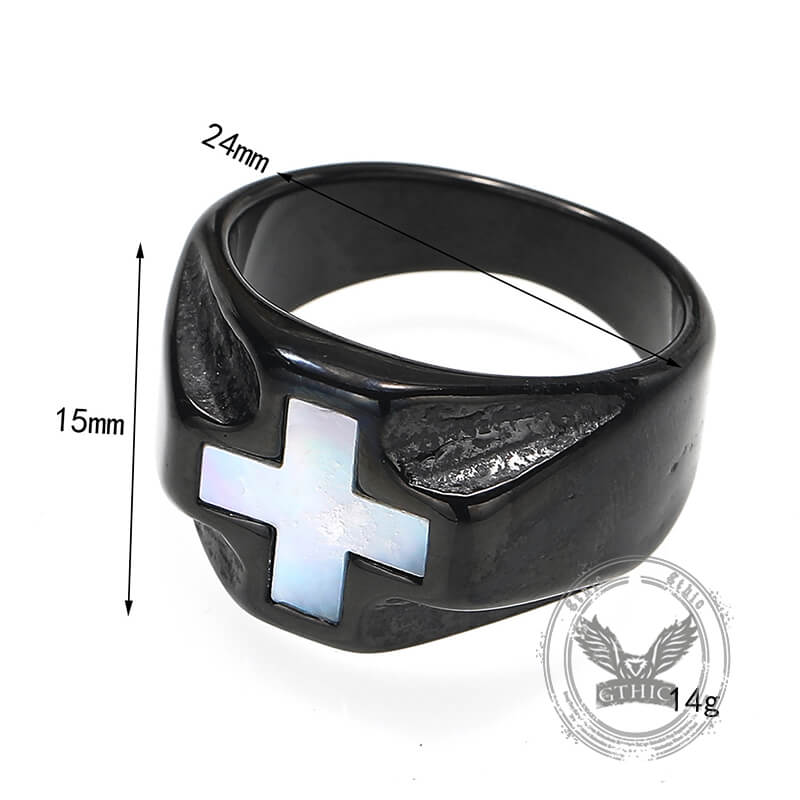 White Shell Cross Stainless Steel Ring
