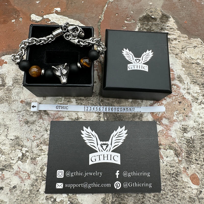 Wolf Head Tiger’s Eye Stainless Steel Bracelet