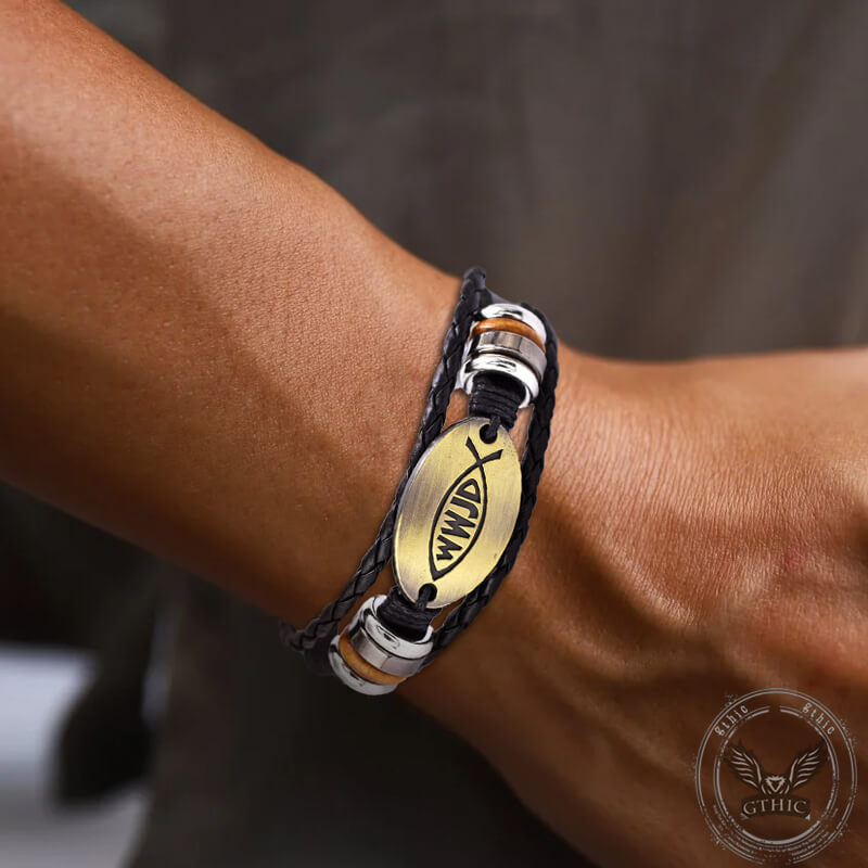Wwjd Letter Pattern Leather Snap-on Bracelet