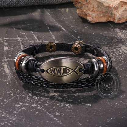 Wwjd Letter Pattern Leather Snap-on Bracelet