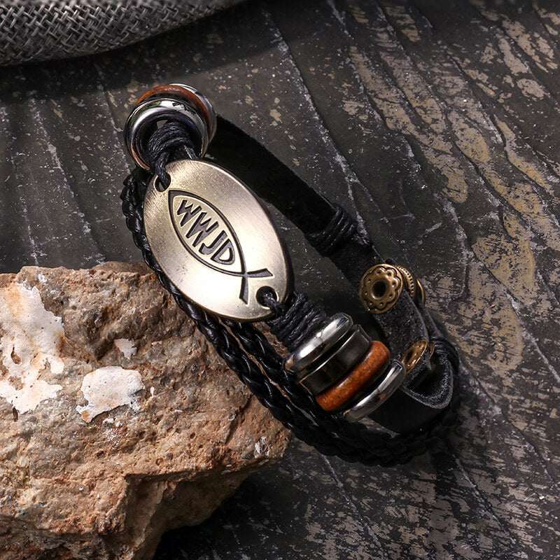 Wwjd Letter Pattern Leather Snap-on Bracelet