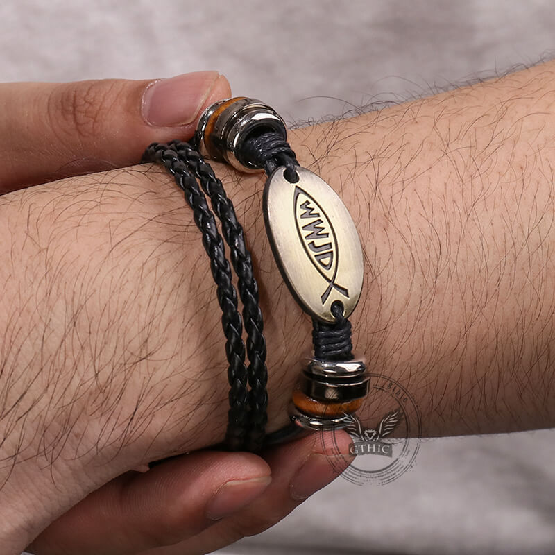 Wwjd Letter Pattern Leather Snap-on Bracelet