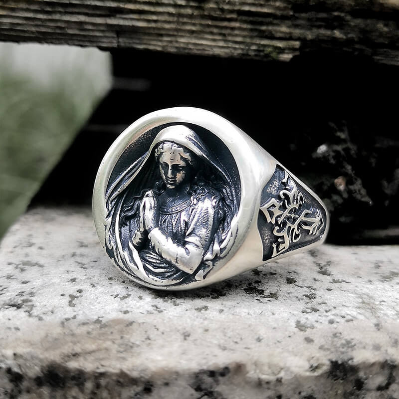 Virgin Mary Prayer Sterling Silver Ring