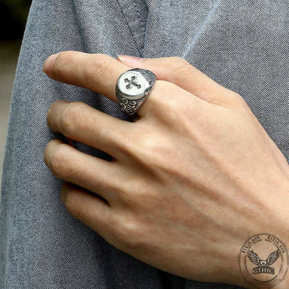 Wave Pattern Budded Cross Stainless Steel Ring