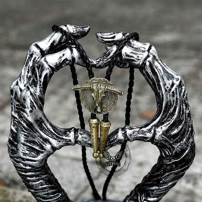 West Bull Skull Alloy Braided Bolo Tie