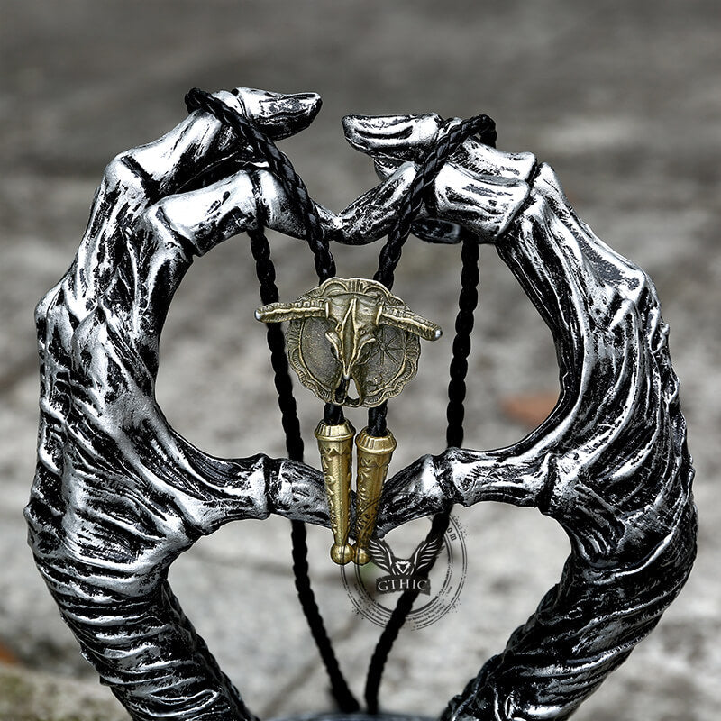 West Bull Skull Alloy Braided Bolo Tie