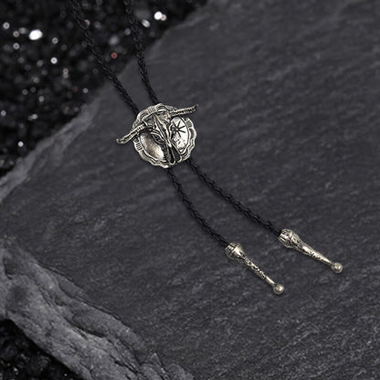West Bull Skull Alloy Braided Bolo Tie