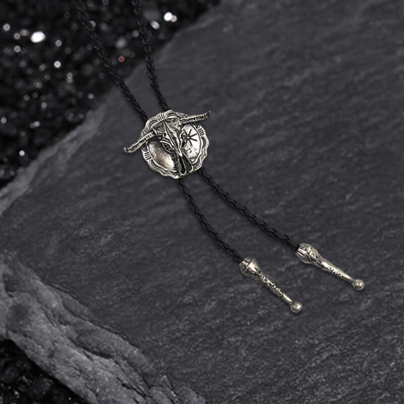 West Bull Skull Alloy Braided Bolo Tie